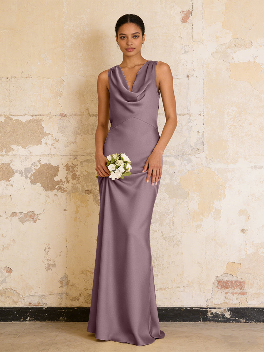 Satin Cowl Neck Mermaid Maxi Bridesmaid Dresses