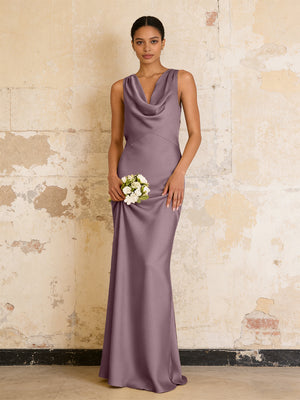 Satin Cowl Neck Mermaid Maxi Bridesmaid Dresses
