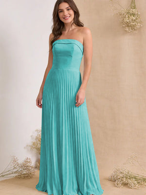 Chiffon Pleated Strapless A Line Maxi Bridesmaid Dresses