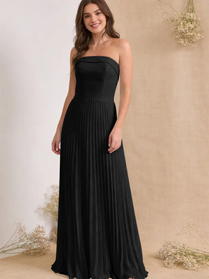 Chiffon Pleated Strapless A Line Maxi Bridesmaid Dresses