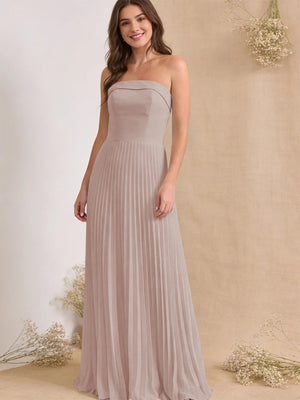 Chiffon Pleated Strapless A Line Maxi Bridesmaid Dresses