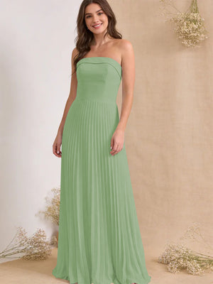 Chiffon Pleated Strapless A Line Maxi Bridesmaid Dresses