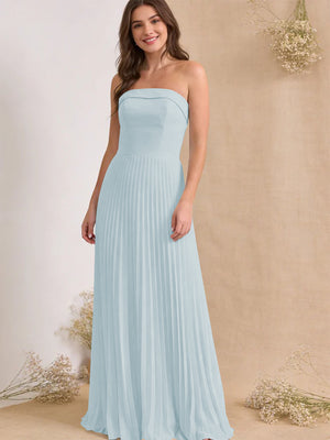 Chiffon Pleated Strapless A Line Maxi Bridesmaid Dresses