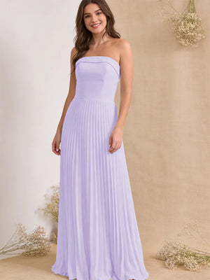 Chiffon Pleated Strapless A Line Maxi Bridesmaid Dresses