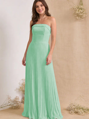 Chiffon Pleated Strapless A Line Maxi Bridesmaid Dresses