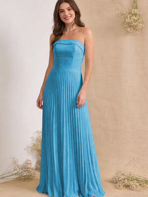 Chiffon Pleated Strapless A Line Maxi Bridesmaid Dresses