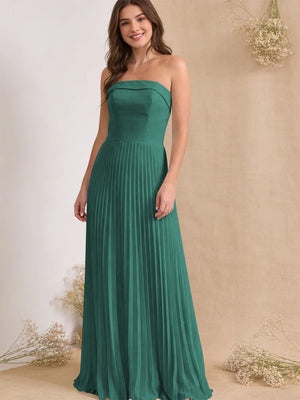 Chiffon Pleated Strapless A Line Maxi Bridesmaid Dresses