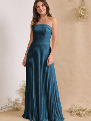 Chiffon Pleated Strapless A Line Maxi Bridesmaid Dresses