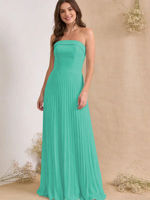 Chiffon Pleated Strapless A Line Maxi Bridesmaid Dresses