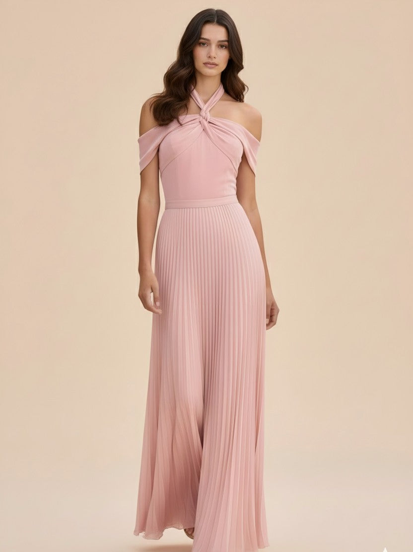 Off the Shoulder Pleated Chiffon Corset A Line Bridesmaid Dresses