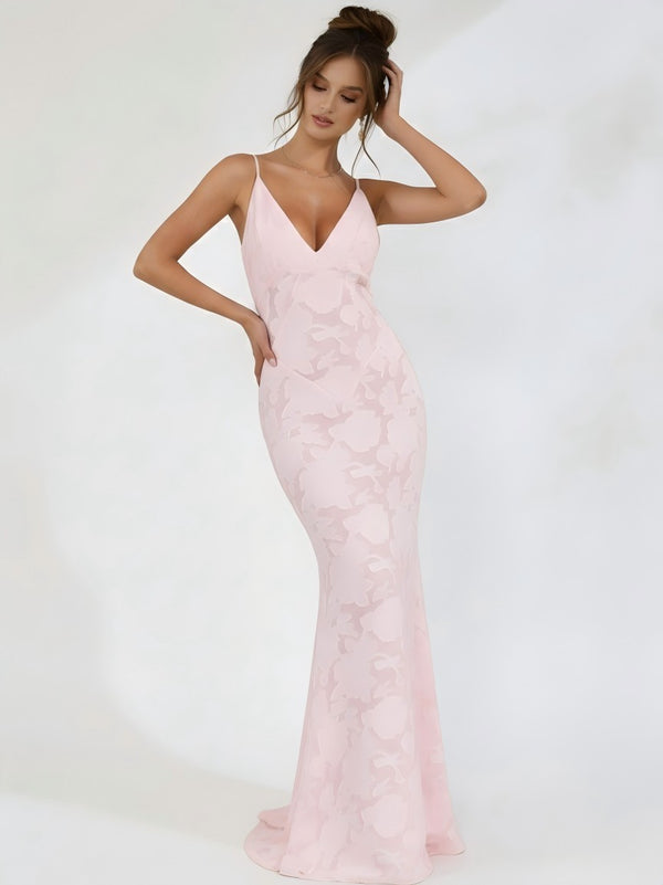 V Neck Spaghetti Straps Floral Print Mermaid Bridesmaid Dresses
