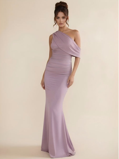 Mermaid Pleated One Shoulder Chiffon Wedding Guest Dresses
