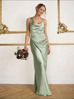 Satin Spaghetti Straps Maxi Mermaid Bridesmaid Dresses