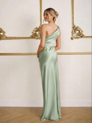 Satin Spaghetti Straps Maxi Mermaid Bridesmaid Dresses