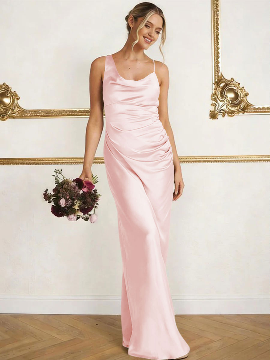Satin Spaghetti Straps Maxi Mermaid Bridesmaid Dresses