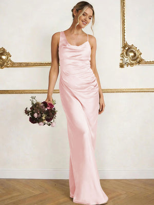 Satin Spaghetti Straps Maxi Mermaid Bridesmaid Dresses