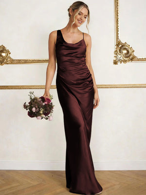 Satin Spaghetti Straps Maxi Mermaid Bridesmaid Dresses