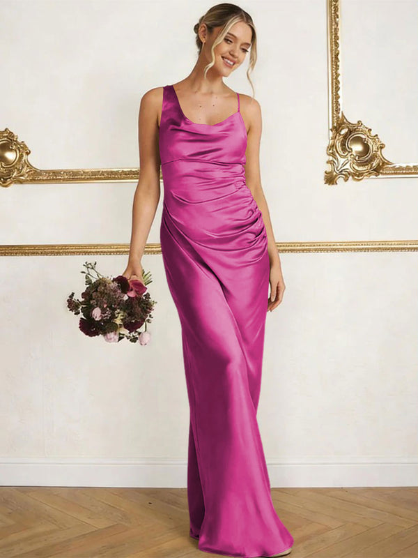 Satin Spaghetti Straps Maxi Mermaid Bridesmaid Dresses