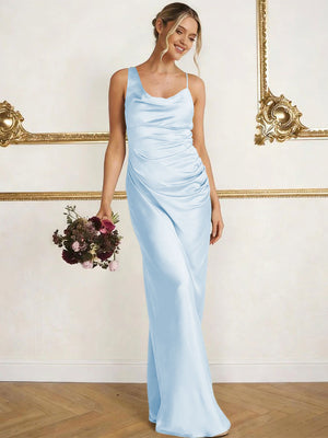 Satin Spaghetti Straps Maxi Mermaid Bridesmaid Dresses