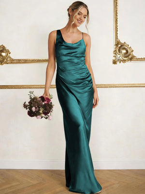 Satin Spaghetti Straps Maxi Mermaid Bridesmaid Dresses
