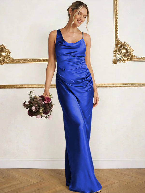 Satin Spaghetti Straps Maxi Mermaid Bridesmaid Dresses