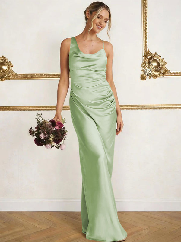 Satin Spaghetti Straps Maxi Mermaid Bridesmaid Dresses