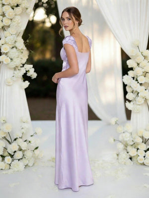 Satin Simple Spaghetti Straps Long Bridesmaid Dresses
