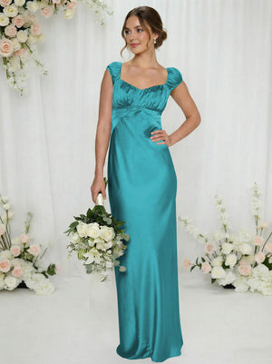 Satin Simple Spaghetti Straps Long Bridesmaid Dresses