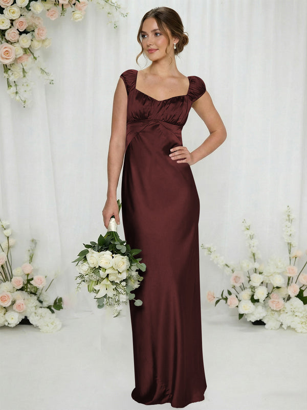 Satin Simple Spaghetti Straps Long Bridesmaid Dresses