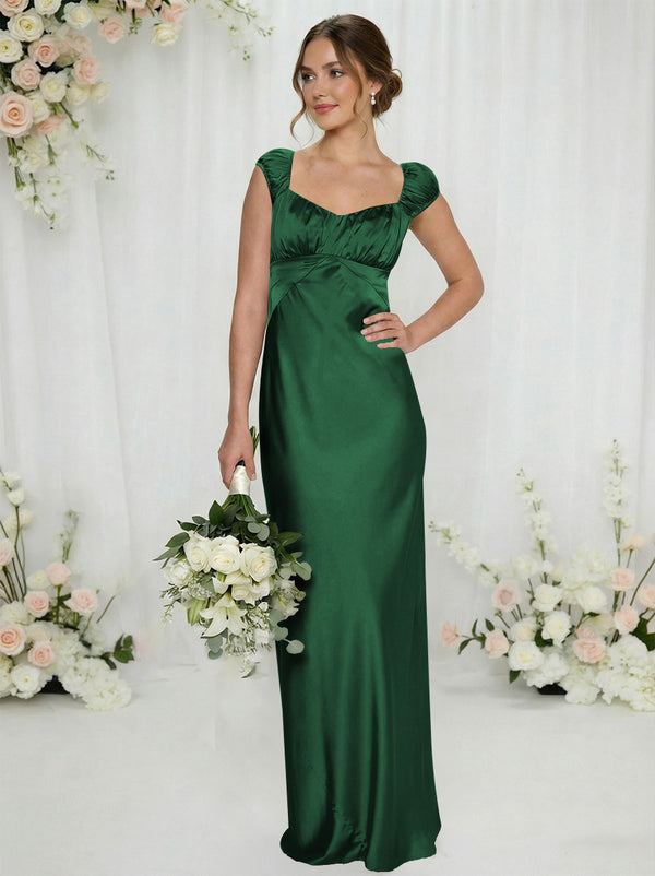 Satin Simple Spaghetti Straps Long Bridesmaid Dresses