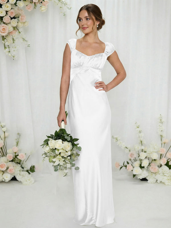 Satin Simple Spaghetti Straps Long Bridesmaid Dresses