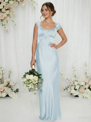 Satin Simple Spaghetti Straps Long Bridesmaid Dresses