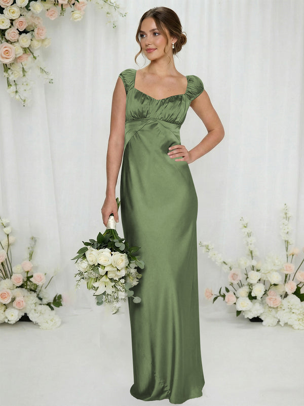 Satin Simple Spaghetti Straps Long Bridesmaid Dresses
