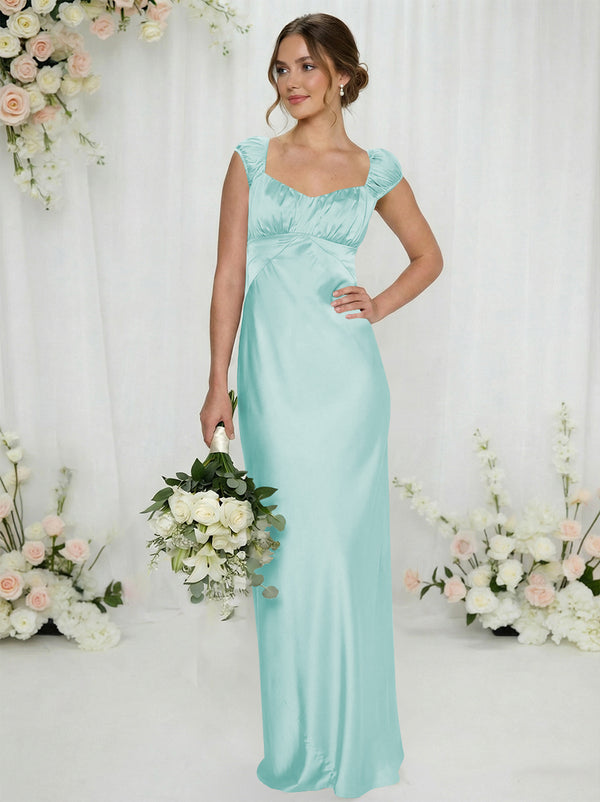 Satin Simple Spaghetti Straps Long Bridesmaid Dresses