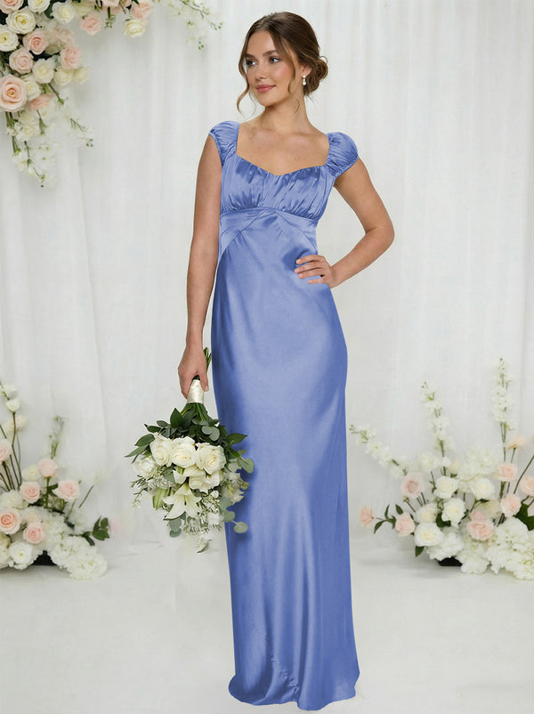Satin Simple Spaghetti Straps Long Bridesmaid Dresses