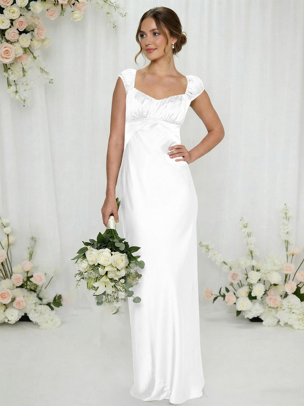 Satin Simple Spaghetti Straps Long Bridesmaid Dresses