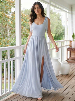 Chiffon A Line Square Neck Long Bridesmaid Dresses