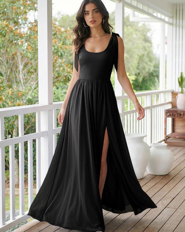 Chiffon A Line Square Neck Long Bridesmaid Dresses