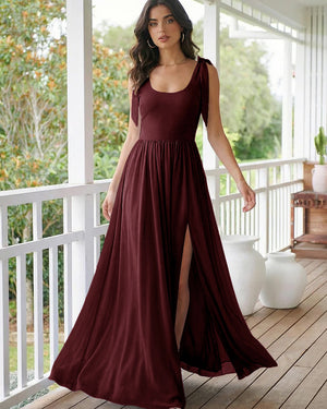 Chiffon A Line Square Neck Long Bridesmaid Dresses