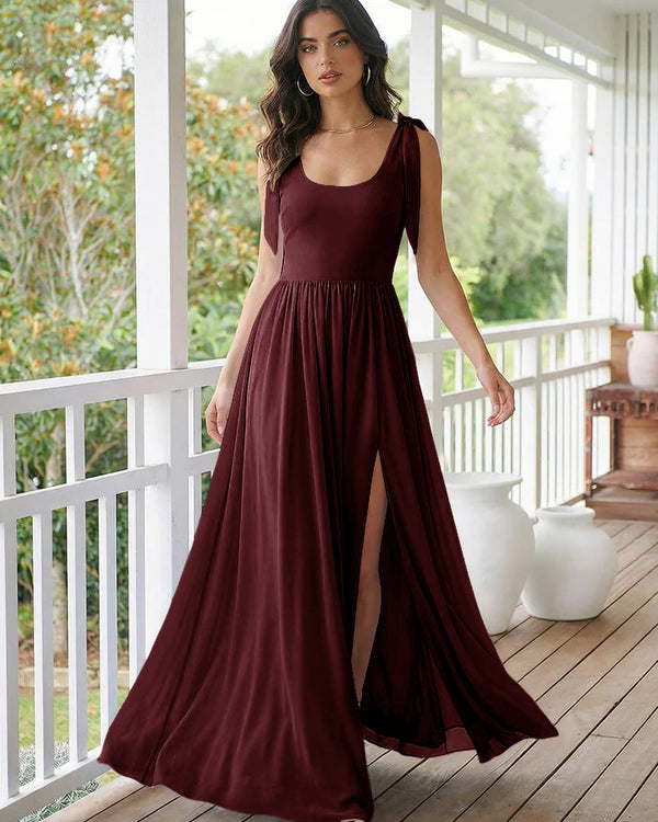 Chiffon A Line Square Neck Long Bridesmaid Dresses