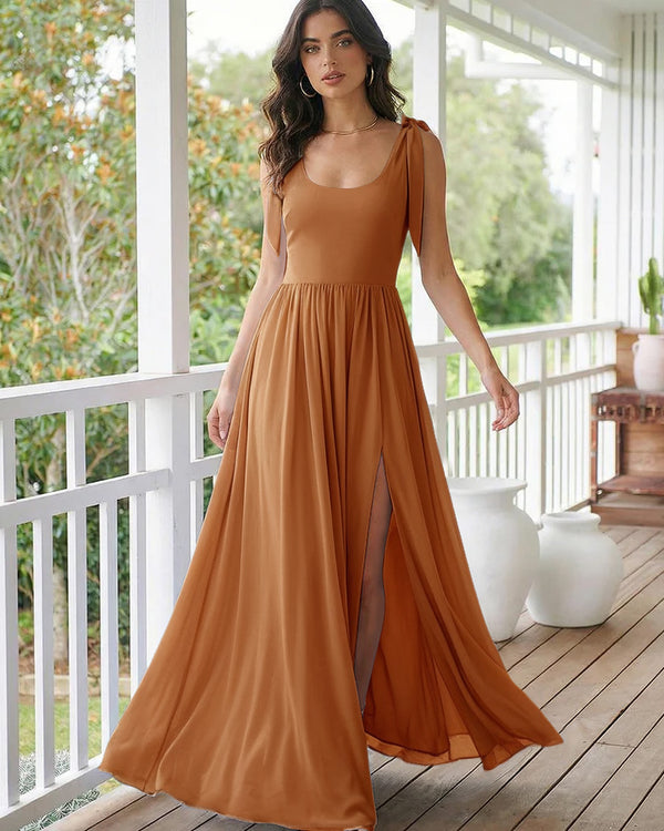 Chiffon A Line Square Neck Long Bridesmaid Dresses