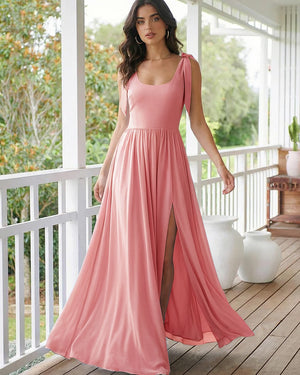 Chiffon A Line Square Neck Long Bridesmaid Dresses