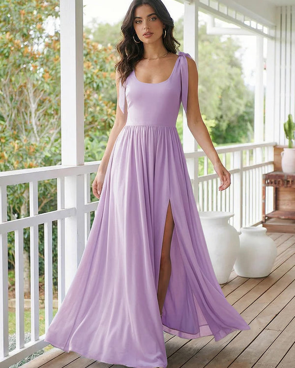 Chiffon A Line Square Neck Long Bridesmaid Dresses