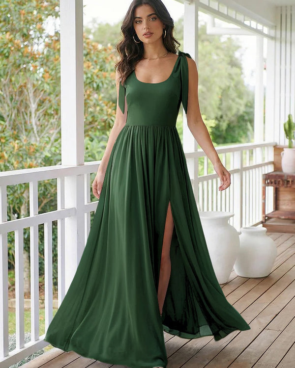 Chiffon A Line Square Neck Long Bridesmaid Dresses