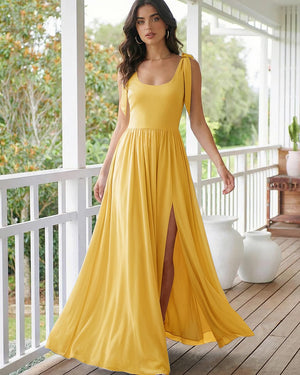 Chiffon A Line Square Neck Long Bridesmaid Dresses