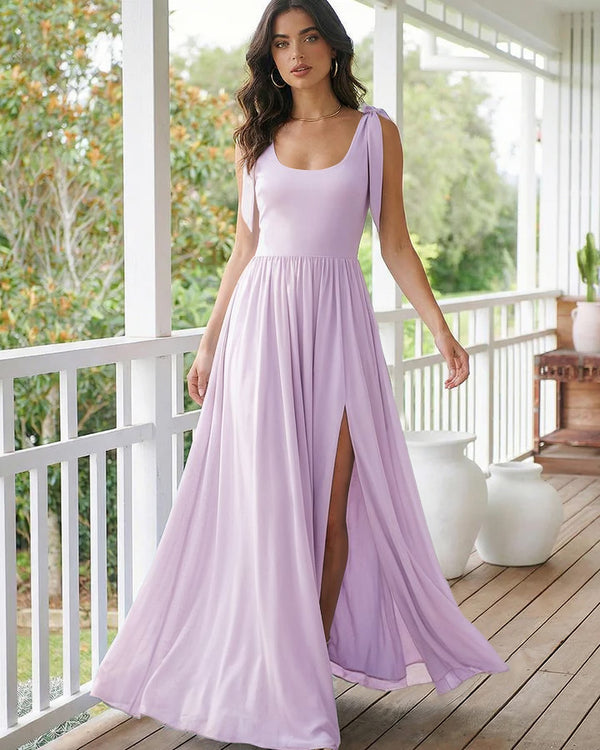 Chiffon A Line Square Neck Long Bridesmaid Dresses
