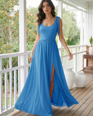Chiffon A Line Square Neck Long Bridesmaid Dresses