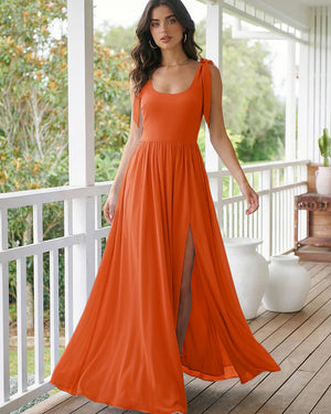 Chiffon A Line Square Neck Long Bridesmaid Dresses