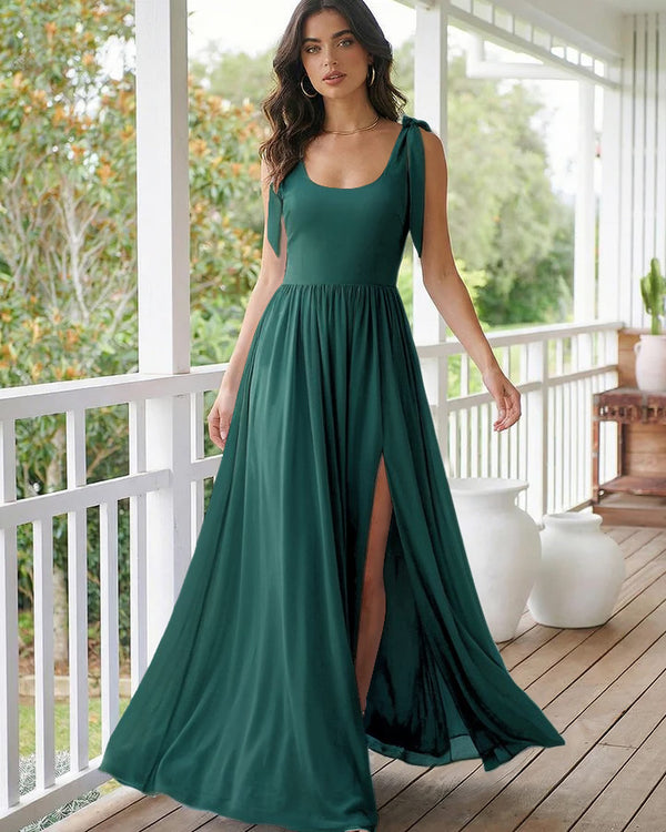 Chiffon A Line Square Neck Long Bridesmaid Dresses