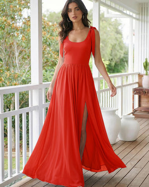 Chiffon A Line Square Neck Long Bridesmaid Dresses
